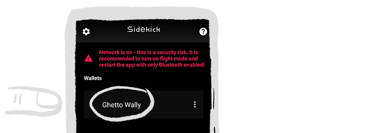 Screen showing a wallet list with one entry